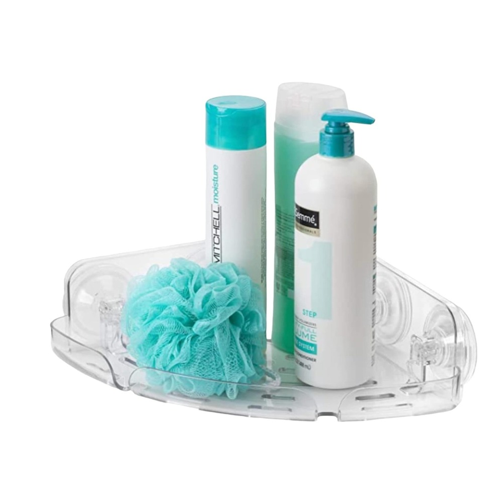 Clever Container Clear‎ Corner Shelf Suction Cups PET Holds 11 Pounds 10Wx3Hx10D